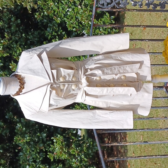 Kenar Jackets & Blazers - Kenar - Cream Multi Button Ruffled, Belted,Lined and Water Resist Jacket WS